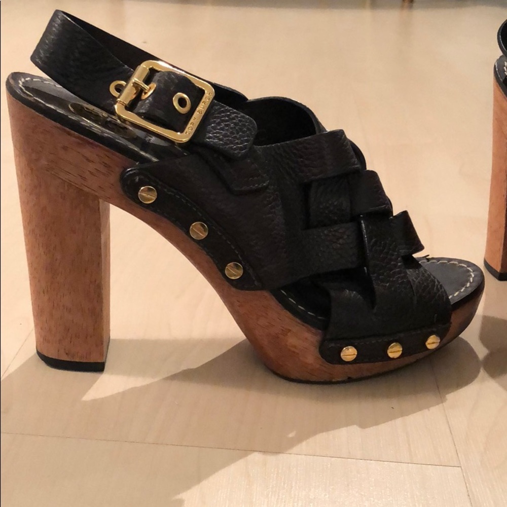 Tory Burch Wood and Leather Sandals